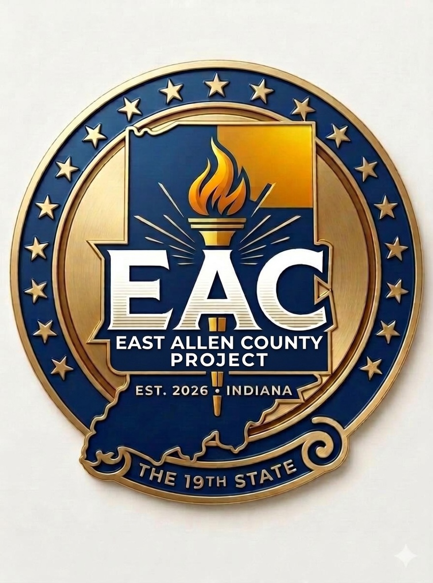 Seal of the East Allen County Project. Letters EAC, a torch, and the outline of Indiana.